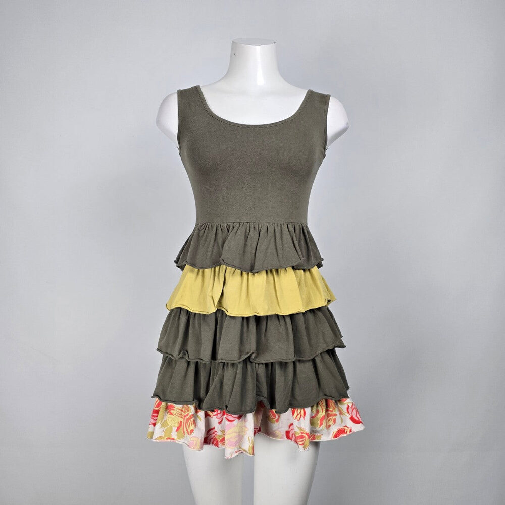 Matilda Jane Serendipity Grey & Yellow Ruffle Sleeveless Dress Size S